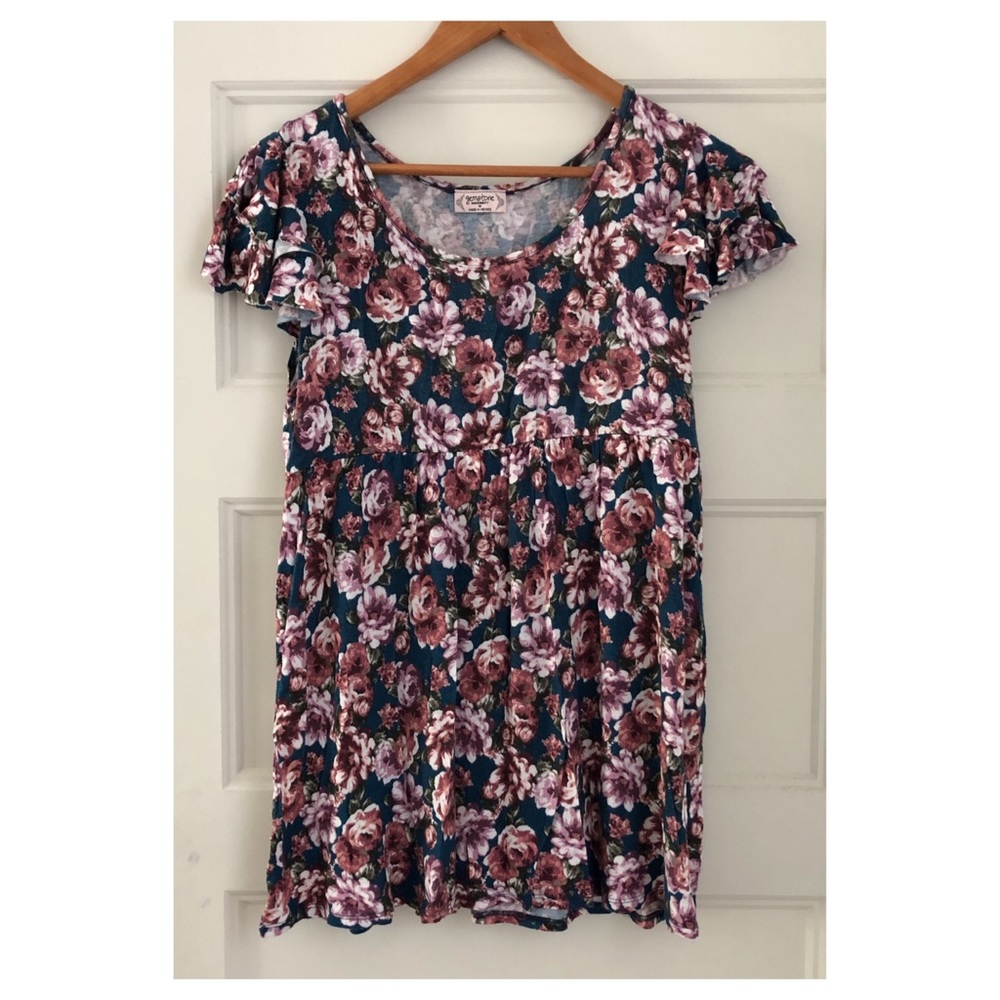 Floral Print Maternity Blouse Top Boho Blue